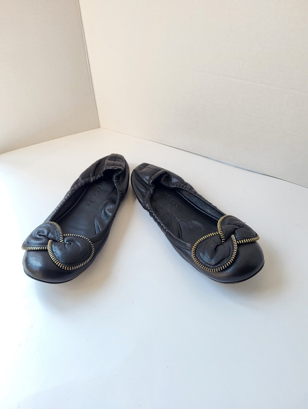 See By Chloe Black Leather Ballet Flats with Gold Zip-Trim Knot - Picture 2 of 14